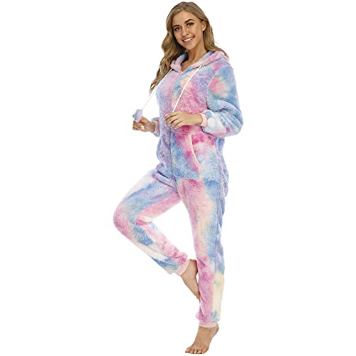 PMDKLSPQ Hausanzug Damen Winter Einteiler Bequemer Hausanzug Anzug Flauschig Schlafanzug Flauschig und Kuschelig Schlafoverall Große Größe Jumpsuit Teddy Fleece Onesie Plüsch Overall Lang Pyjama von PMDKLSPQ