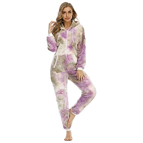 PMDKLSPQ Hausanzug Damen Winter Einteiler Bequemer Hausanzug Anzug Flauschig Schlafanzug Flauschig und Kuschelig Schlafoverall Große Größe Jumpsuit Teddy Fleece Onesie Plüsch Overall Lang Pyjama von PMDKLSPQ