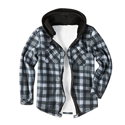 PMDKLSPQ Herren HolzfäLler Hemd Kariert Thermo GefüTtert Jacke Flanell Fleece Arbeit Button-Down-Hemdjacke Plaid Hoodie Mantel Fleecejacke Übergangsjacke Freizeithemden Innenfutter Flanellhemd von PMDKLSPQ