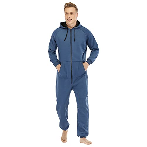 PMDKLSPQ Herren Onesie Jumpsuit Einteiler, Overall Pyjama Kuschelig Pyjama Fasching Jumpsuit Erwachsene Karneval Einteiler Pyjamahose Sleepwear Hausanzug Playsuit One Piece Onesie mit Kapuze von PMDKLSPQ