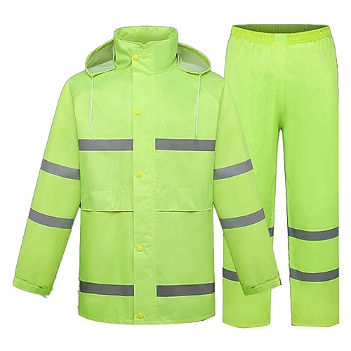 PMDKLSPQ Herren & Damen Regenanzug Reflektierender Wasserdichter Anzug Outdoor Regenmantel Winddicht Regenjacke Regenmantel Kapuzenjacke Suit Windbreaker Rainwear aus Polyester Regenjacke+Regenhose von PMDKLSPQ