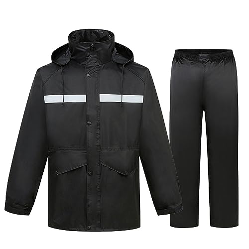 PMDKLSPQ Herren & Damen Regenanzug Reflektierender Wasserdichter Anzug Outdoor Regenmantel Winddicht Regenjacke Regenmantel Kapuzenjacke Suit Windbreaker Rainwear aus Polyester Regenjacke+Regenhose von PMDKLSPQ