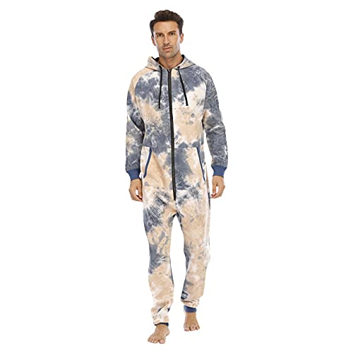 PMDKLSPQ Jumpsuit Herren Kuschelig Fleece Winter Plüsch Overall Einteiler Schlafoverall One Piece Schlafanzüge Große Größe Hausanzug Bequemer Loungewear Onesie Mit Kapuze Weihnachtspyjama von PMDKLSPQ