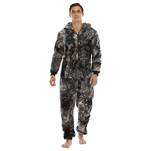 PMDKLSPQ Jumpsuit Herren Kuschelig Fleece Winter Plüsch Overall Einteiler Schlafoverall One Piece Schlafanzüge Große Größe Hausanzug Bequemer Loungewear Onesie Mit Kapuze Weihnachtspyjama von PMDKLSPQ