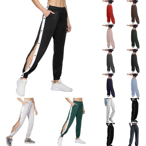 PMDKLSPQ Knopfhose Damen hohem Schlitz und seitlichen Streifen Jogginghose Sport-Jogginghose mit Sporthose mit Druckknopf Trainingshose Tapered Lounge-Hose von PMDKLSPQ