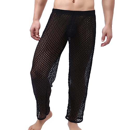 PMDKLSPQ Netz Hose Herren Fischnetz Transparent Durchsichtige Muskelleggings Hose Atmungsaktive Bottom Low Rise Muscle Fit Long Pants Netzhose Lange Unterhose Loungehose von PMDKLSPQ