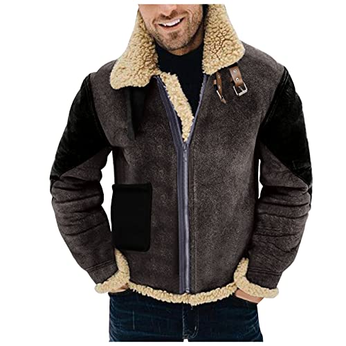 PMDKLSPQ Wildlederjacke Herren Winter Winterjacke Herren Mit Fell Hochwertiges Stehkragen Lederjacke Bomberjacke Winter Lammfell Mantel Trucker Jeansjacke Feldjacke MilitäRmantel ÜBerzieher von PMDKLSPQ