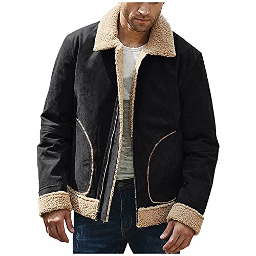 PMDKLSPQ Wildlederjacke Herren Winter Winterjacke Herren Mit Fell Hochwertiges Stehkragen Lederjacke Bomberjacke Winter Lammfell Mantel Trucker Jeansjacke Feldjacke MilitäRmantel ÜBerzieher von PMDKLSPQ