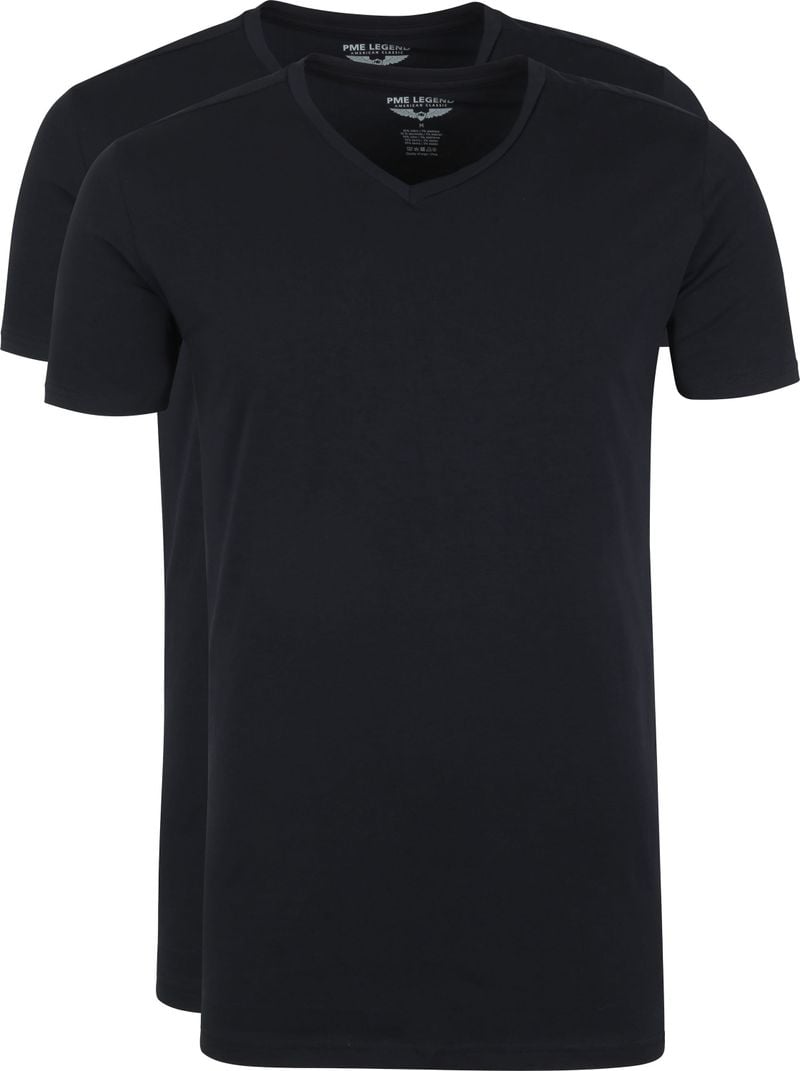 PME Legend Basic T-Shirt 2er Pack V-Ausschnitt Schwarz - Größe 3XL von PME Legend