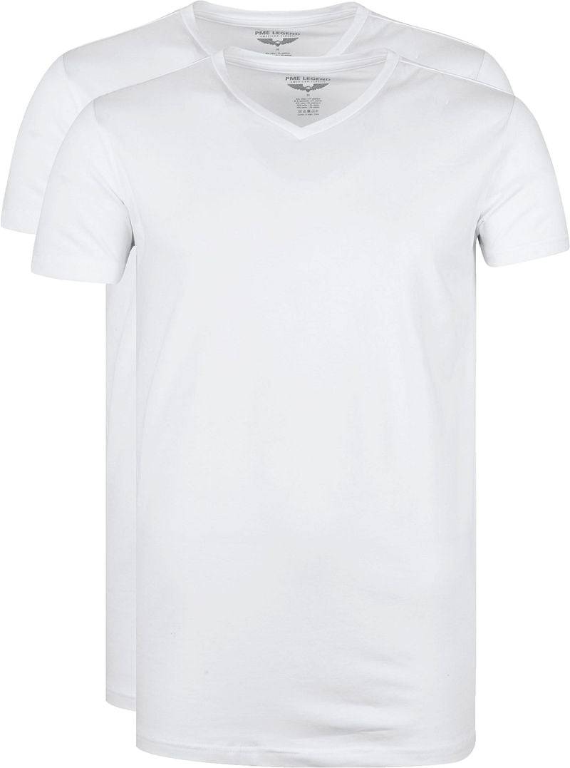 PME Legend Basic T-Shirt 2er Pack V-Ausschnitt Weiß - Größe M von PME Legend