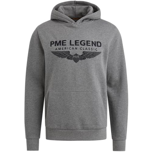 PME Legend Herren Kapuzenpullover Hoodie Hooded Soft Terry with Logo Regular Fit, Größe:M, Farbe:Grey Melee 960 von PME Legend