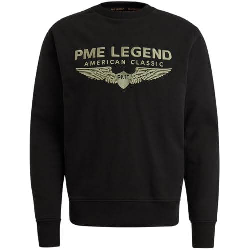 PME Legend Herren Rundhals Pullover Crewneck Soft Terry with Logo - Regular Fit, Größe:XXL, Farbe:Black 999 von PME Legend