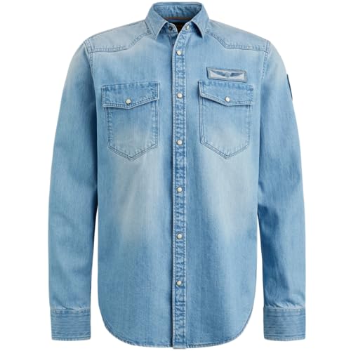 PME Legend Long Sleeve Shirt Indigo Bleach De Bleach Denim - M von PME Legend