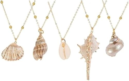 Muschelkette Damen Schmuck Set – Natürliche Muschelanhänger – Boho Stil – 5 Stück – Verstellbare Länge – Sommer Strand Look von PMELCXD