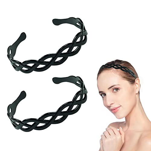 PMELCXD 2 Stück Metall Haarband, Welle Schwarz Frühling Haarreifen, Unisex Haarbänder elastisch rutschfest Kopfbedeckung Hoop-Clips Frauen-Zubehör von PMELCXD
