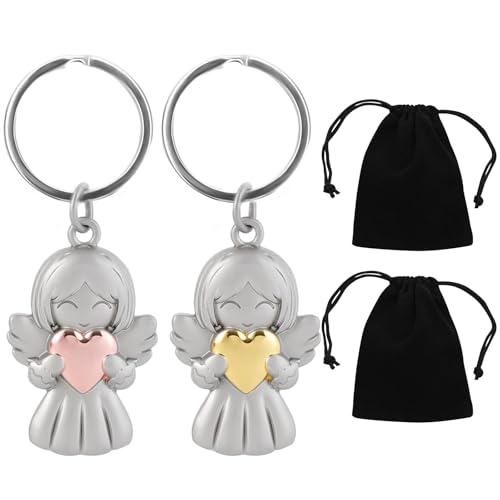 PMELCXD Glücksbringer Engel Schlüsselanhänger – Zwei zauberhafte Schutzengel als Schlüsselanhänger, perfekt als Gute Besserung Geschenke und Prüfungsglück – Personalisierte Fabach Schlüsselanhänger von PMELCXD