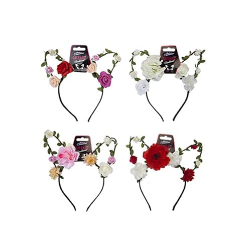 PMS Haarband mit Katzenohren mit Blumenmotiv, 1 Stück, verschiedene Farben, perfekt für Partys, Festivals und alltägliche Mode-Accessoires von PMS