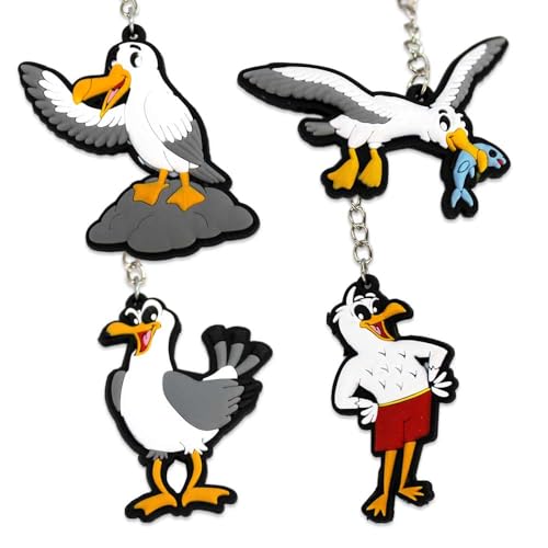 PMS Möwe Schlüsselanhänger Set – 4 Niedliche Motive, Aus Gummi, An Schlüsselkette, Ca. 6 cm Groß von PMS