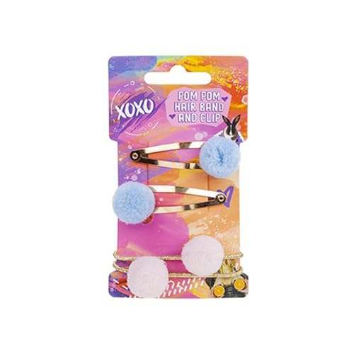 Xoxo Pom Pom Blau und Rosa Haarband & Clip Set - 4 Stück - Perfektes Accessoire für alle Altersgruppen von PMS