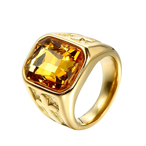 PAMTIER Herren Edelstahl Vintage Gold Silber Kreuz Statement Ring mit Stein Goldplattiert Orange Größe 62 (19.7) von PMTIER