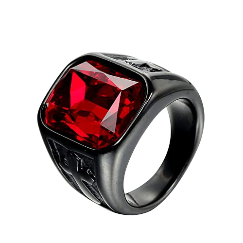 PAMTIER Herren Edelstahl Vintage Gold Silber Kreuz Statement Ring mit Stein Schwarz Plattiert Rot Größe 62 (19.7) von PMTIER