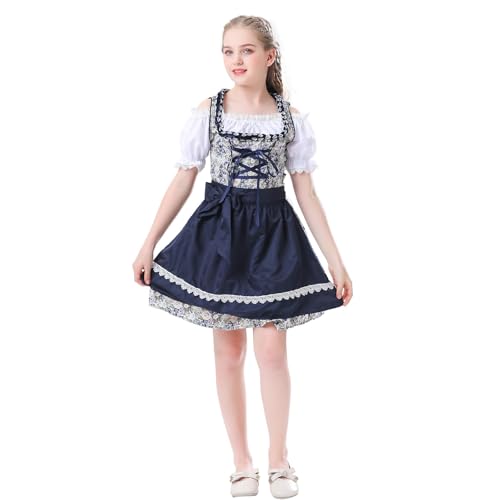 PMUAFG Dirndl Mädchen Oktoberfest Kleid Kinder Dirndlkleid mit Trachtenbluse Bayerisches Kostüme Tracht Kinderdirndl Trachtenkleid Mädchendirndl Trachtenmode Dirndlbluse für Oktoberfest von PMUAFG