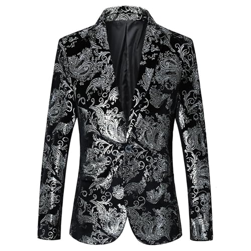 PMUAFG Glitzer Sakko Herren Heißprägeanzug Pailletten Sakko Revers Glitzer Sakko Männer Party-Blazer Mode Anzugmantel Glitzer Blazer Elegant Anzugjacke Retro Herrenanzug Für Hochzeit Party Festlich von PMUAFG