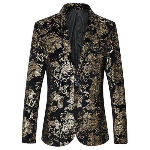 PMUAFG Glitzer Sakko Herren Heißprägeanzug Pailletten Sakko Revers Glitzer Sakko Männer Party-Blazer Mode Anzugmantel Glitzer Blazer Elegant Anzugjacke Retro Herrenanzug Für Hochzeit Party Festlich von PMUAFG