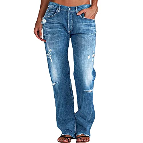 PMUAFG Jeans Damen,Baggy Jeans Damen Baggy Jeans mit Löchern Low Waist Weite Jeanshosen Mode Vielseitige Jeans Bequeme Casual Denim Hose Lose Gerade Jeans Streetwear Freizeithose von PMUAFG