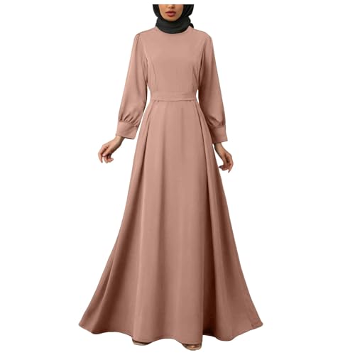 PMUAFG Muslimische Kleider Damen,Abaya Kleid für Frauen Langarm Elegant A-Linien Muslim Kleider Einfarbig Hohe Taille Gebetskleid Ramadan Robe Islamischer Tageskleid Muslimische Kleidung Frauen von PMUAFG