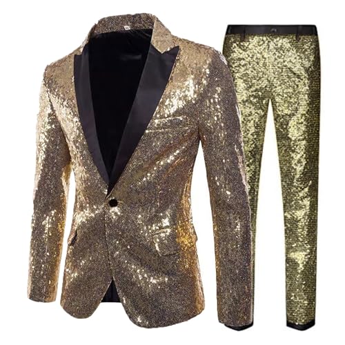 Pailletten Anzug Herren Glitzer Anzug 2-Teilige Disco-Sets Glitzer Sakko und Hose Metallic-Paillettenanzüge Hochzeit Kostüm Performance-Kostüm für Hochzeit und Party Formelle Kleidung für Herren von PMUAFG