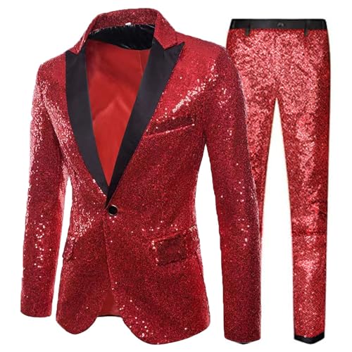 Pailletten Anzug Herren Glitzer Anzug 2-Teilige Disco-Sets Glitzer Sakko und Hose Metallic-Paillettenanzüge Hochzeit Kostüm Performance-Kostüm für Hochzeit und Party Formelle Kleidung für Herren von PMUAFG