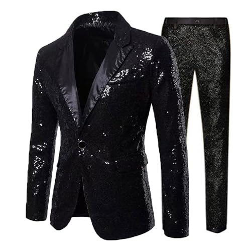 Pailletten Anzug Herren Glitzer Anzug 2-Teilige Disco-Sets Glitzer Sakko und Hose Metallic-Paillettenanzüge Hochzeit Kostüm Performance-Kostüm für Hochzeit und Party Formelle Kleidung für Herren von PMUAFG
