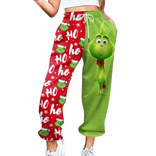 Weihnachten Jogginghose Damen Weihnachtshose Lang Sporthose High Waist Zweifarbig Weihnachts Drucken Trainingshose Sweathose Frauen Kordelzug Jogginghose Bequeme Christmas Sweathose Winter Sporthose von PMUAFG