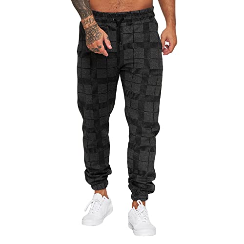 PMUYBHF Jogginghose Herren Anzug Chino Hose Herren Kariert Freizeithose Mit Bündchen Chino Hose Sporthose Elegant Cargohose Jogger (Black, XL) von PMUYBHF