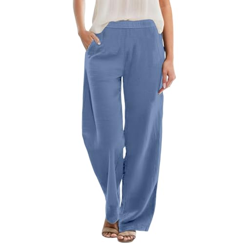 PMUYBHF Leinenhose Damen Leichte Sommerhose Damen Sommerhose Damen Leicht Sommer Palazzo Hose Wide Leg Hosen Damen High Waist Hell Cordhose Damen Schlaghose Bootcut High Waist Flared Hose von PMUYBHF