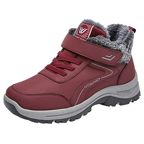 PMUYBHF Wanderschuhe Winterschuhe Herren Damen Warm Gefütterte Winter Schneestiefel Trekkingschuhe Wanderhalbschuhe Winterboots rutschfest Outdoor mit Klettverschluss (Red, 38) von PMUYBHF