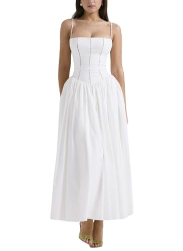 Kleid Blumenkleid Romantisches Maxikleid Trägerkleid Swing-Kleid Feenkleid Süßer Herzausschnitt Korsett Kleid, weiß, S von PMVRTHQV