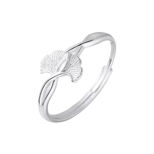 PMVRTHQV 925 Sterling Silber Ginkgo Blatt Ring mit Süßem Push-Pull Design, Silber von PMVRTHQV