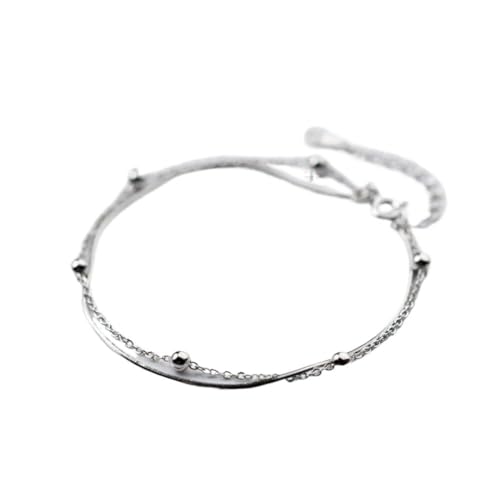 PMVRTHQV S925 Silber Doppelschicht Armband Transport Perle Perle Bead Schlange Knochen Kette Handwerk, Silber von PMVRTHQV