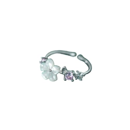 PMVRTHQV S925 Silber Ring mit Diamant Shell Blume Öffnungsring Sweet Handpiece, Silber von PMVRTHQV