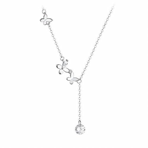 PMVRTHQV S925 Silber Sparkling Diamant Schmetterling Quaste Halskette Blume Kragen Kette, Silber von PMVRTHQV