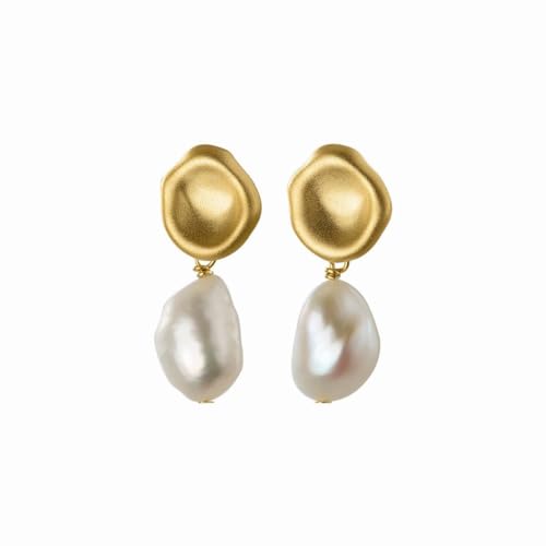 PMVRTHQV S925 Sterling Silber Konkave Unregelmäßige Perle Ohrringe Retro Ohrringe, Gold von PMVRTHQV