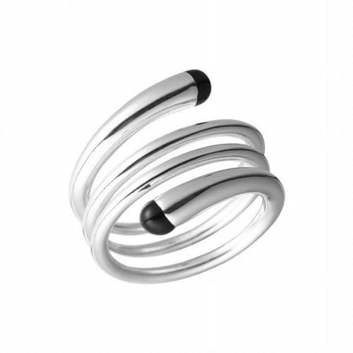 PMVRTHQV S925 Sterling Silber Schwarz Achat Welle Ring Personalisierte Flow Open Ring Layered, J5465 von PMVRTHQV
