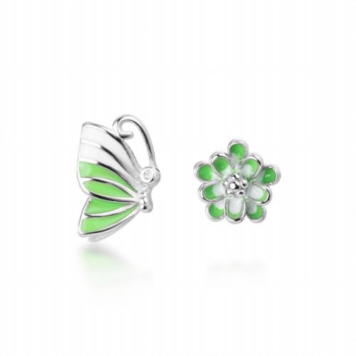 S925 Silber Asymmetrische Schmetterling und Blume Ohrringe Hellgrüne Ohrringe, PMVRTHQV, Silber von PMVRTHQV
