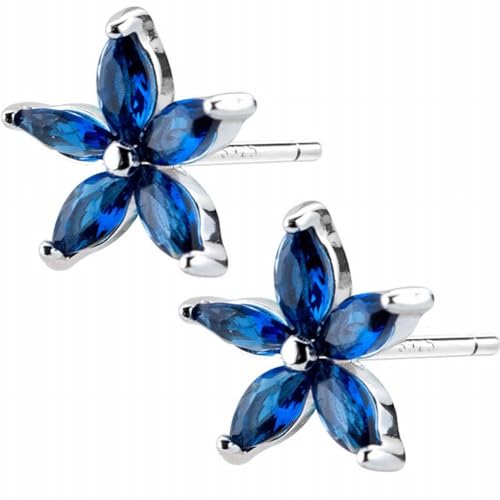 S925 Silber Blume Ohrringe Han Sweet Blue Diamond Quadrat Asymmetrische Fünf Blütenblätter Blume Ohrringe Schmuck, PMVRTHQV, Silber von PMVRTHQV