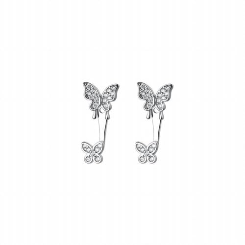S925 Silber Doppel Schmetterling Diamant Ohrringe mit Hängendem Han Yi Schmuck und Zwei Ohrringe, PMVRTHQV, Silber von PMVRTHQV
