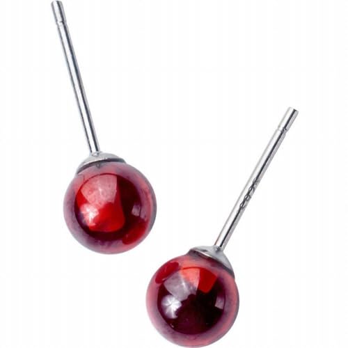 S925 Silber Granatapfel Rote Ohrringe Nette Rote Runde Kugel Ohrringe Retro Ohrringe, PMVRTHQV, Silber, 6mm von PMVRTHQV