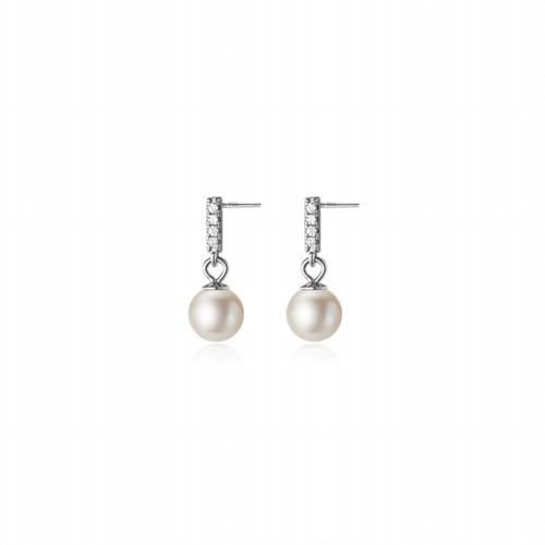 S925 Silber Han Beizhu Synthetische Perle Ohrringe Short Set mit Diamant One Line Ohrringe, PMVRTHQV, Silber von PMVRTHQV