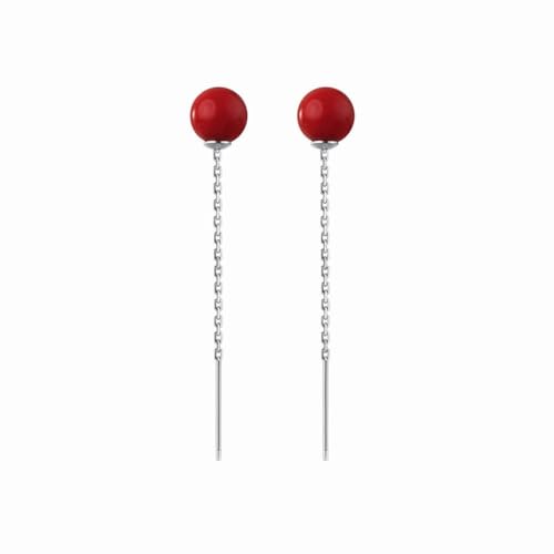 S925 Silber Klassische Red Shell Bead Quaste Ohrringe mit Chinesischen Stil Retro Elegante Ohrringe, PMVRTHQV, Silber 2, Welle 6mm von PMVRTHQV